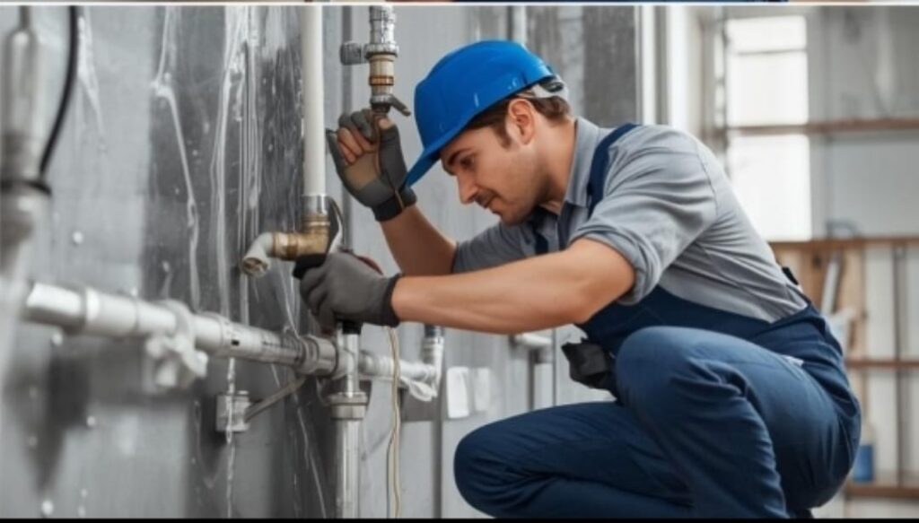 Plumber fix burst water pipe to stop leak at home.