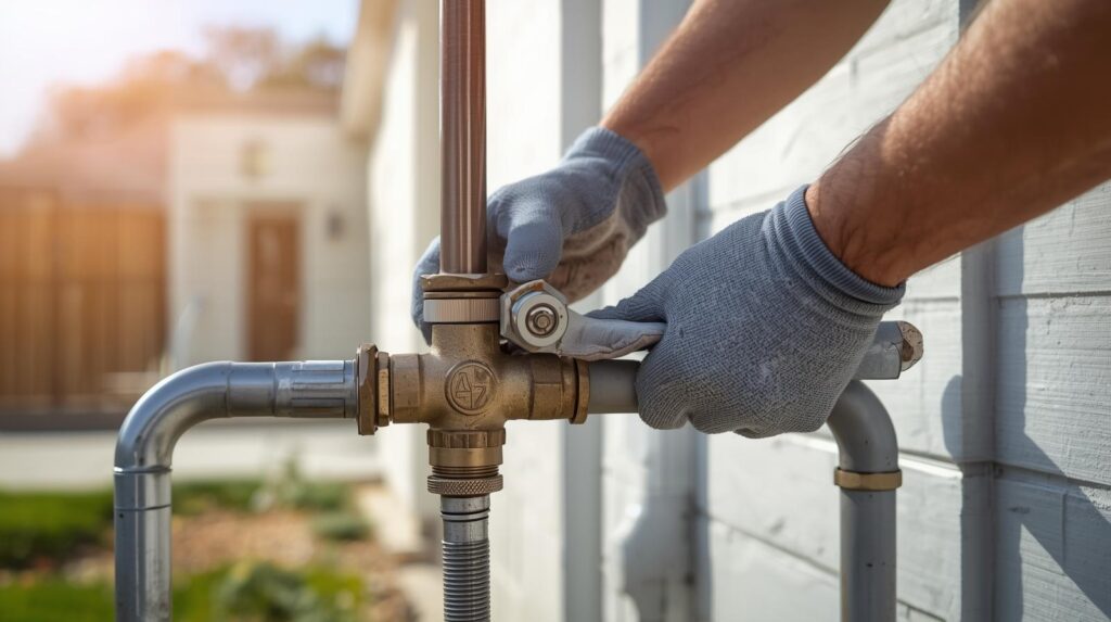 Professional Plumber Fixing The Main Water Shut Off Valve