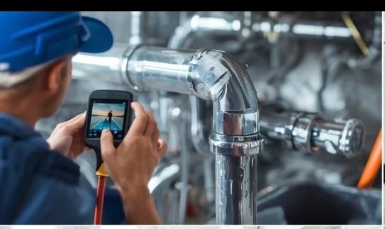 Plumber with video camera checking pipes to identify hidden plumbing issues